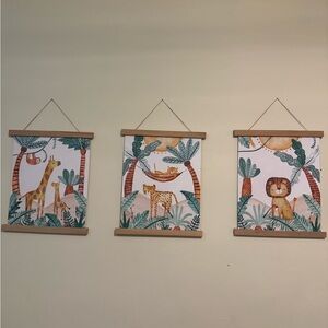 Pip + Phee Jungle Nursery Decoration Set w/ 3 Wall Hangings & Garland